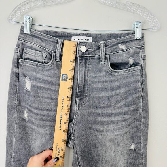 Flying Monkey Gray Distressed Straight Leg Jeans Women’s Size 27 - Picture 3 of 8